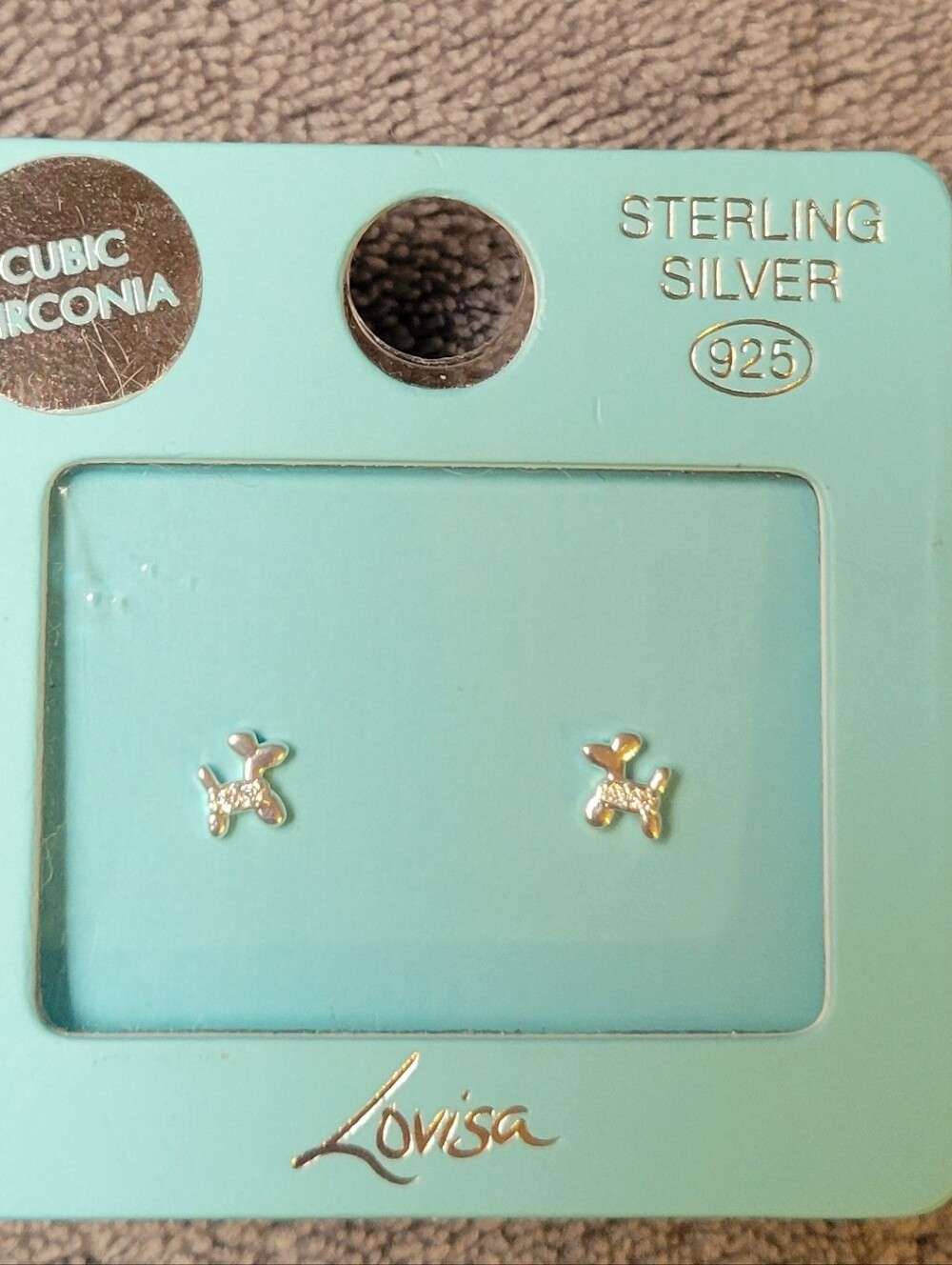 LOVISA Sterling Silver Poodle Dog Stud Earrings Cubic Zirconia Dainty Fairy Boho